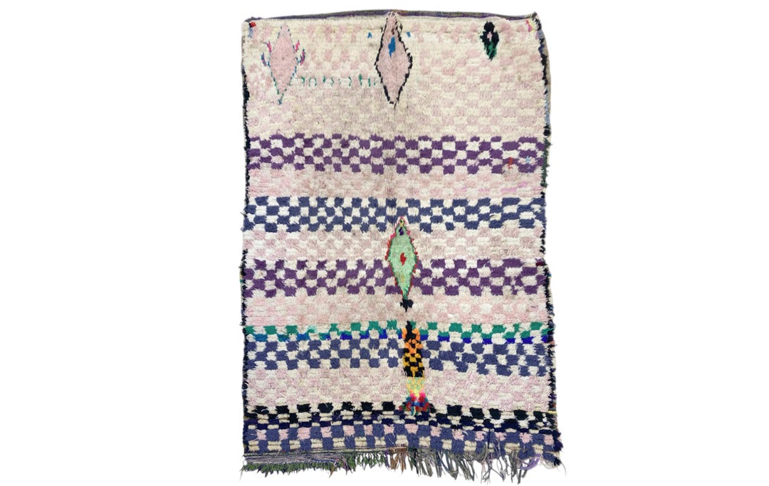 Vintage Hand-knotted Moroccan Rug: Colorful Geometric Berber Rug (6x4 ...