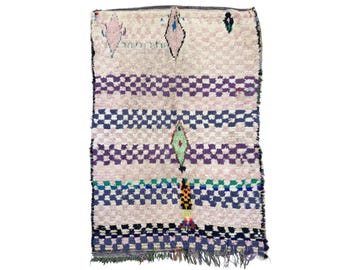 Vintage Hand-Knotted Moroccan Rug: Colorful Geometric Berber Rug (6x4)