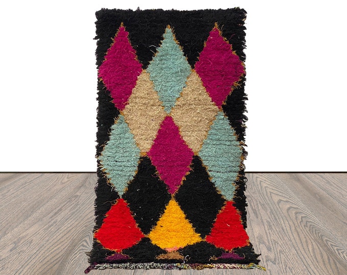 3x5 Small Moroccan Diamond colorful runner rug, Berber handwoven runners Rug.