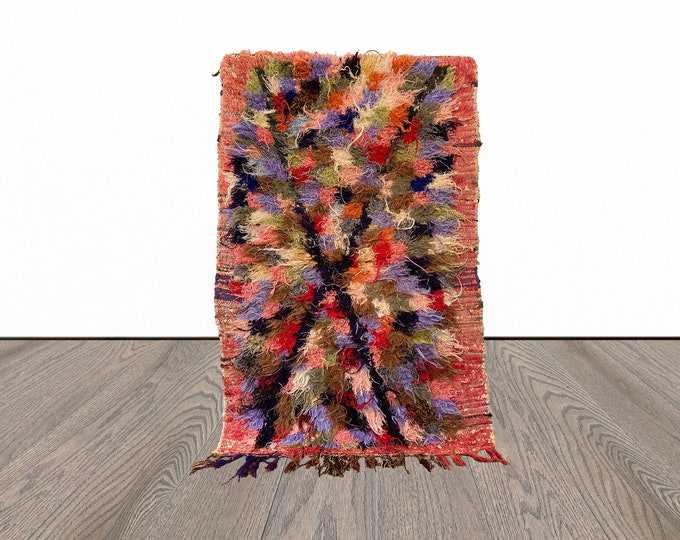 Small Moroccan abstract colorful 3x5 rug.