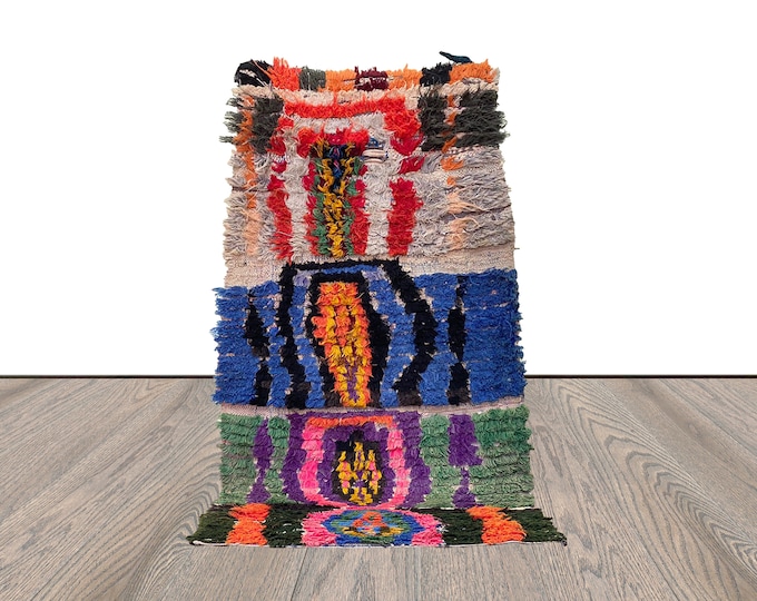 2x6 Berber narrow Small runner Rug, colorful Moroccan Vintage Shag Rug.