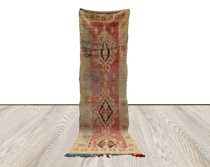 2x9 feet Faded Wool Rug, Vintage Moroccan narrow runner Rug.