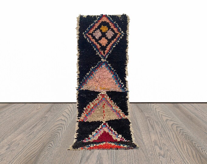 3x7 Feet Unique Boucherouite Berber Runner Rug.