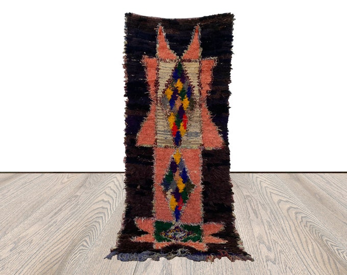 vintage woven colorful shag rug, 3 By 7 feet, moroccan berber runner narrow rugs.