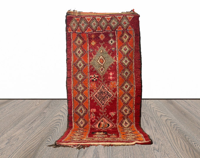 4x10 Soft Moroccan Vintage Rug, Large Berber Shag Runner Rug.