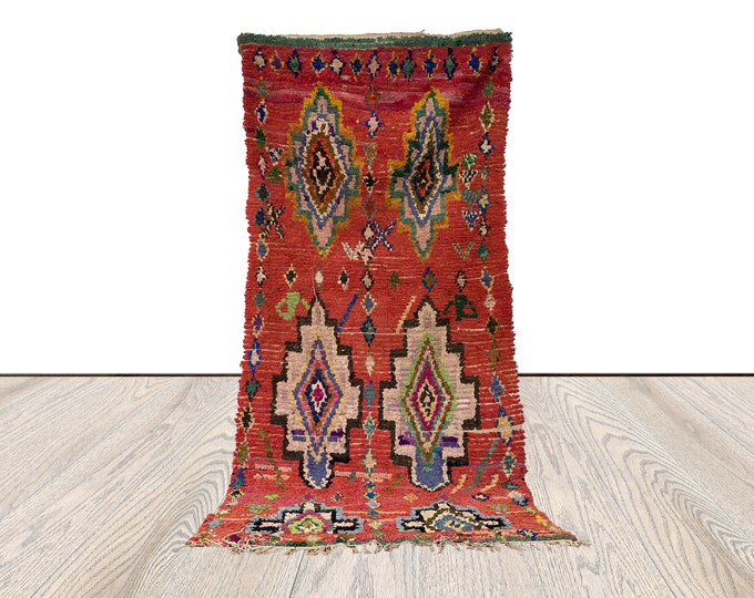 Moroccan Berber old rugs, Vintage Boucherouite rug 3x8 ft, Morrocan tribal Boho runners, Morrocan recycled kilim.