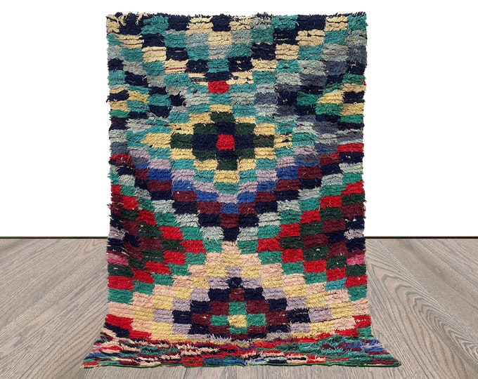 5x8 Moroccan checkered colorful vintage handwoven Berber large area Rug.