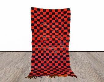 Moroccan vintage Berber checkered rug 4x7 ft!