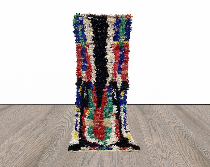 9x3 Feet Colorful Boucherouite Moroccan Rug Runner.