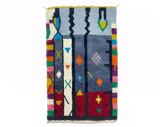 Hand Knotted Moroccan Rug : Colorful custom Berber Boho Rug.