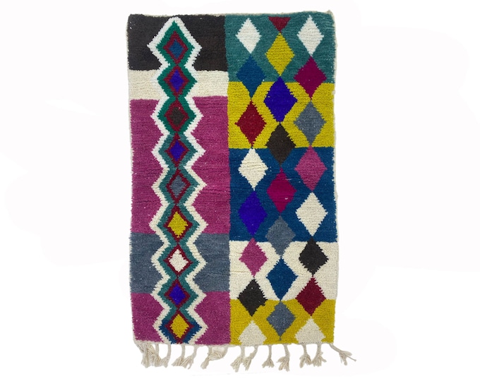 Moroccan Wool Berber Area Rug, Vibrant Custom Kitchen Rug Hand Knotted.