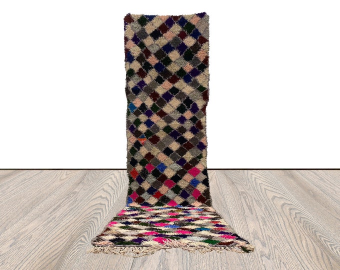 berber vintage woolen rugs, 3x10 ft colorful diamond narrow runner rug.