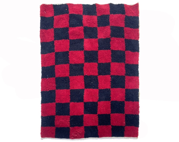 Moroccan checkered Rug, Black and Red Berber Rug for Your Home.