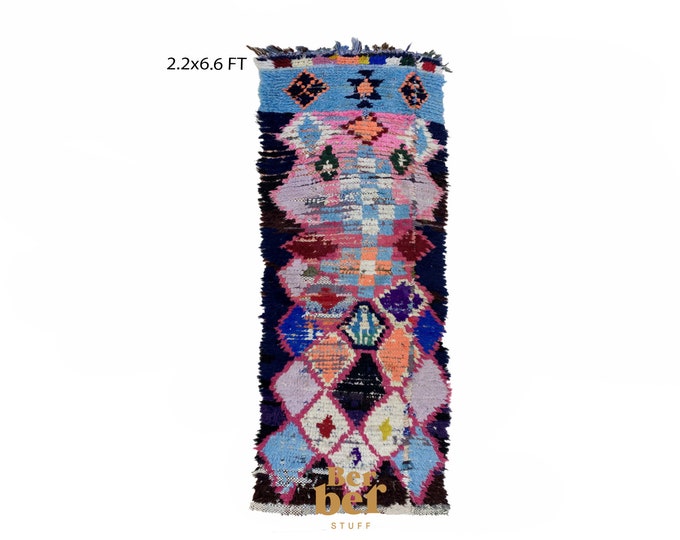 Moroccan Woven Vintage Colorful Runner Rug 2x7 ft!