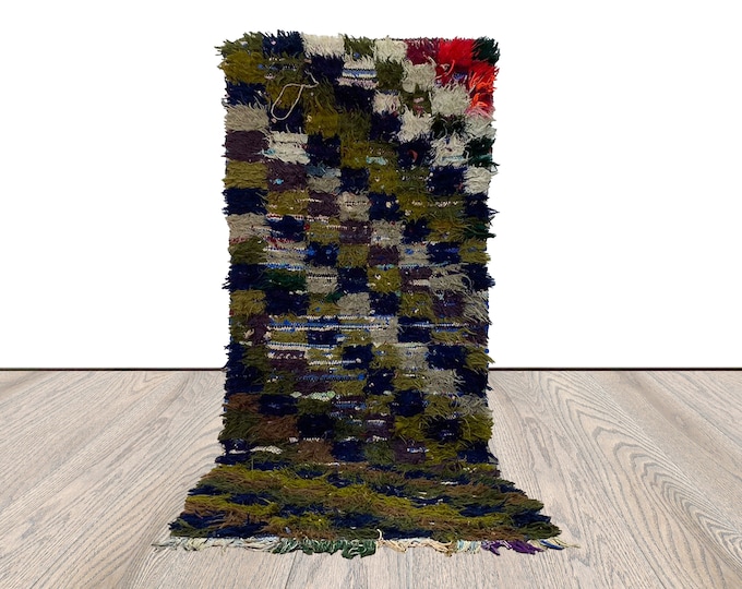 2 x 6 feet, moroccan small runner rug, vintage checkered colorful rugs, berber shaggy rugs.