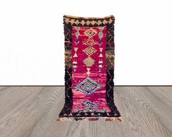 4x9 tribal Berber Moroccan Boucherouite colorful area Rug.