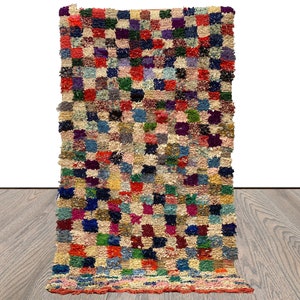 4x7 Magenta Boucherouite Vintage Shag Rug. Moroccan Berber Runner