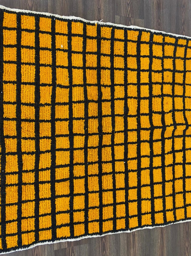 Moroccan Handwoven Yellow and Grid Black Area Rugs. Etsy Canada