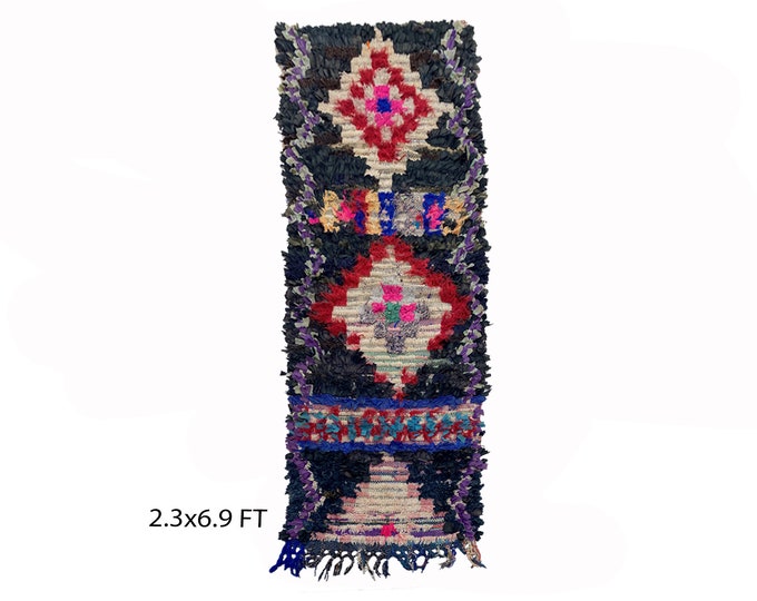 Diamond worn runner rug 7x2 ,Moroccan colorful rug runner.