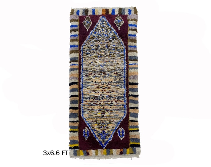 3x7  Moroccan Vintage Woven Runner Rug: Colorful Berber Textile!