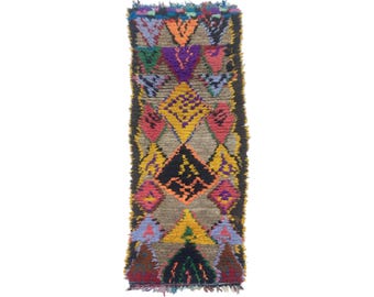 ヴィンテージ モロッコ ランナーラグ：カラフルなダイヤモンドの廊下用