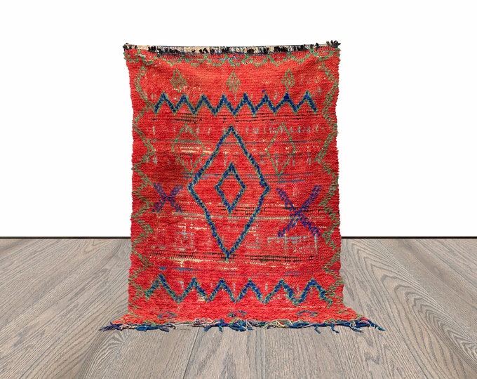 4x9 Feet Moroccan Vintage Red Area Rug.