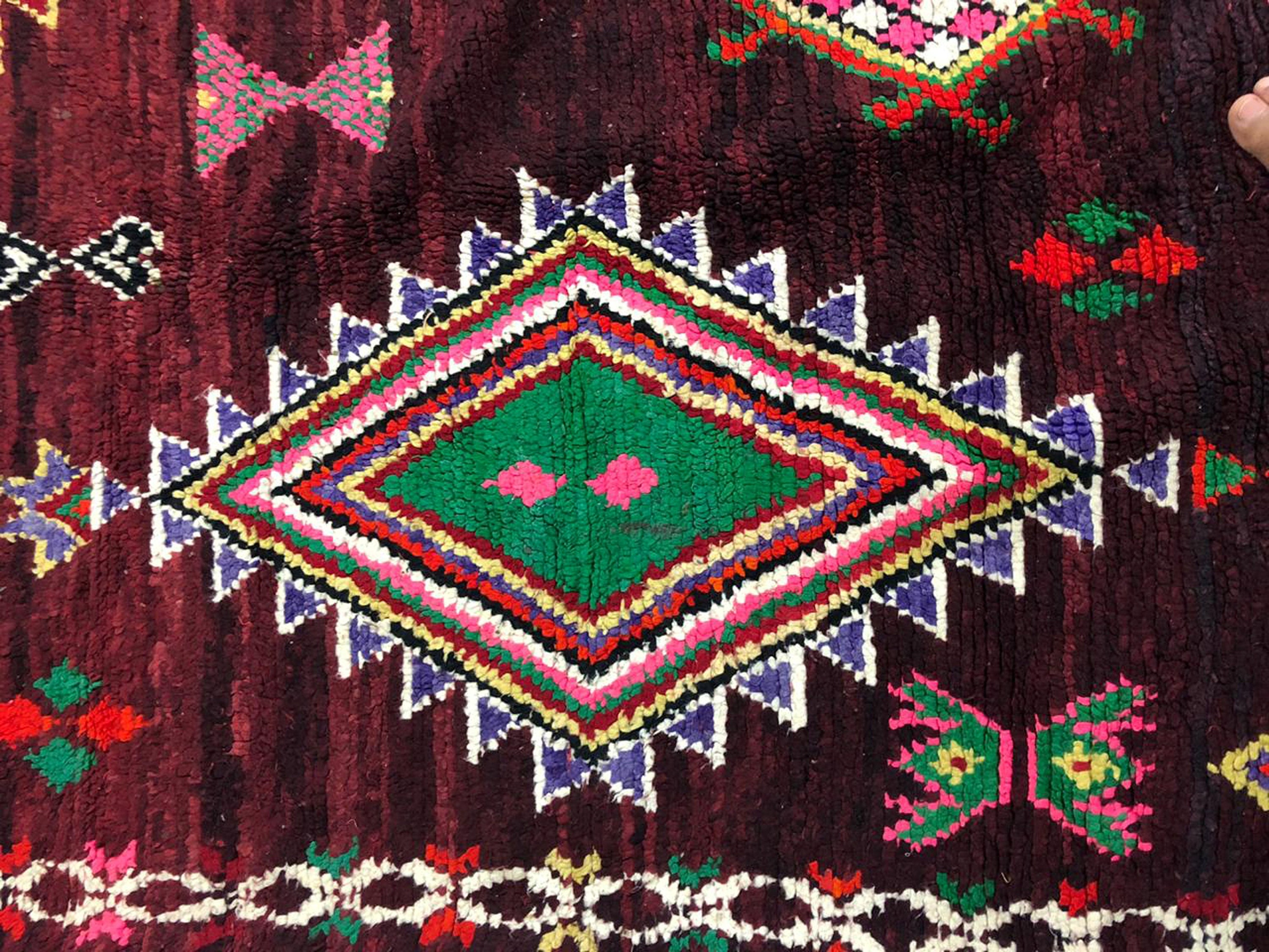 Extra Large Vintage Moroccan Black rug, 7x15 ft Morrocan Boho Berber black rug, Tribal Bohemian