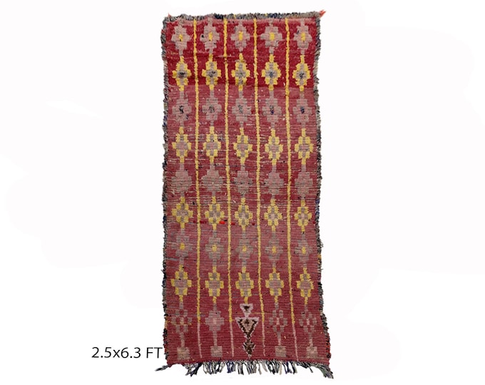 Moroccan colorful rug runner 2.5x6 ft, small vintage runner rug.