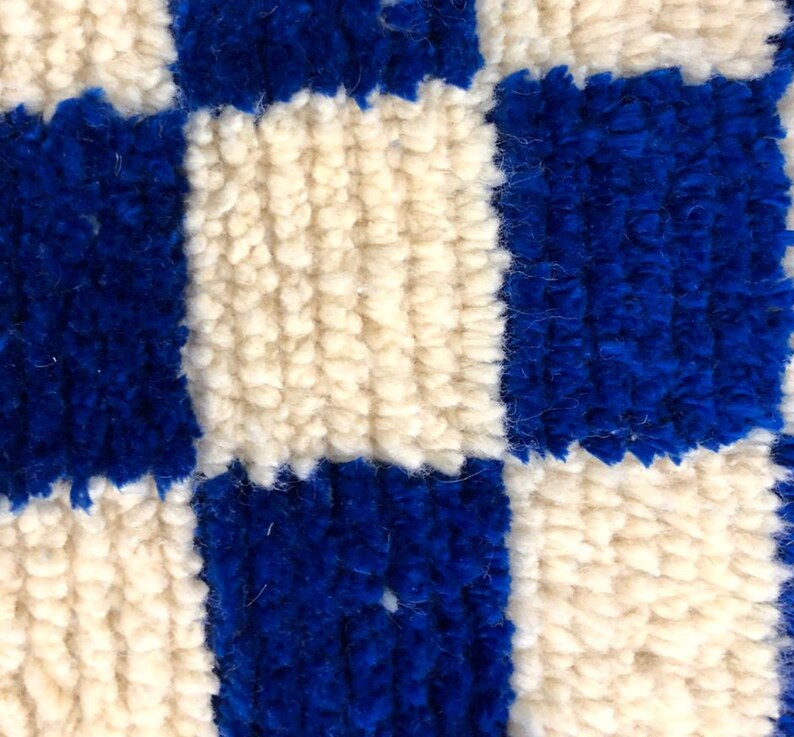 Handmade Moroccan Berber Wool Blue and White Checkered Rug Etsy