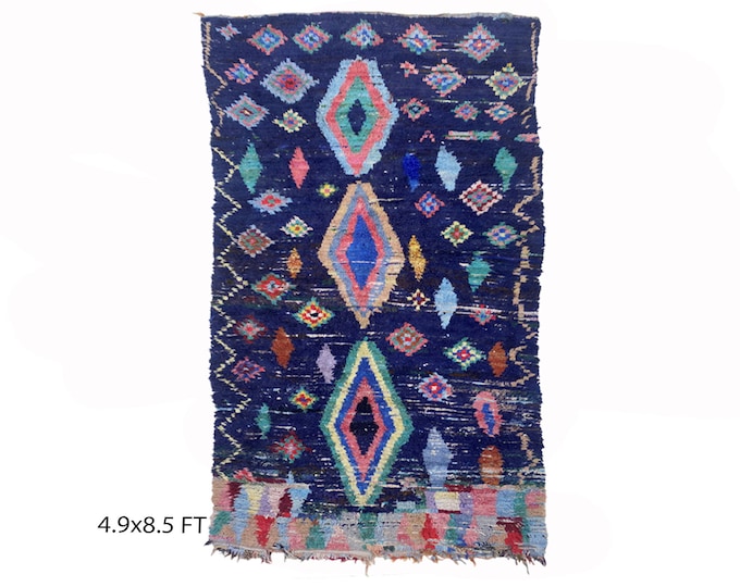 Vintage Moroccan Wool 5x8.5 Rug, Multicolor Diamond Area Rug.