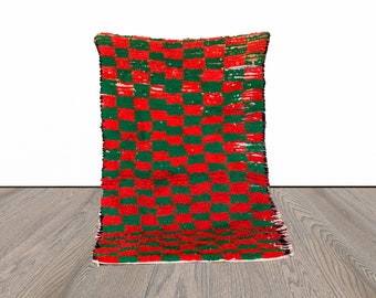 3x6 ft Moroccan checkered green and red rug!