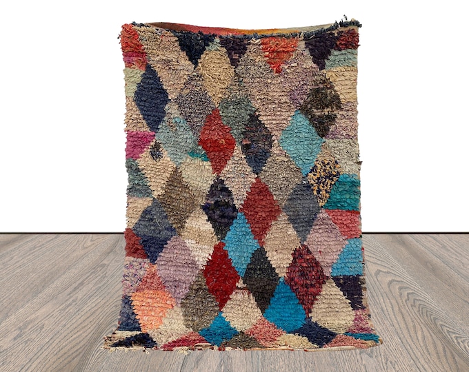 4x6 Berber Boucherouite vintage small shag Rug. Moroccan Colorful Dimond area Rugs.