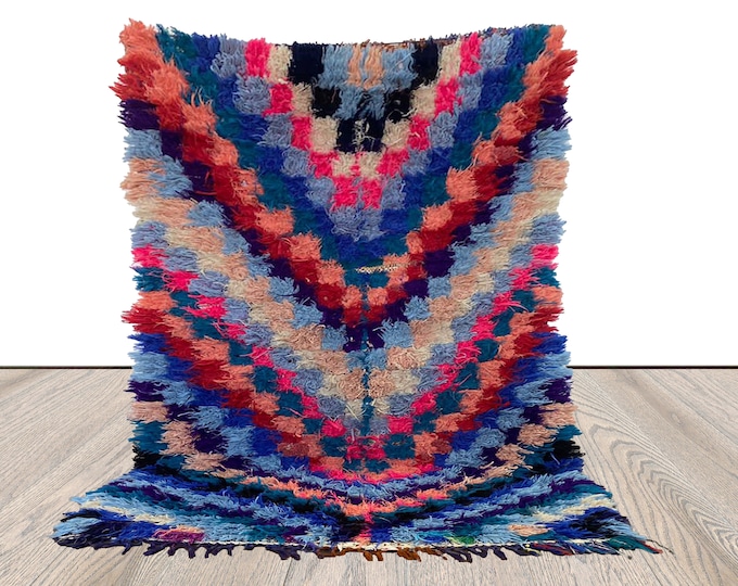4 ft by 7 ft Berber checkered colorful unique area rugs.
