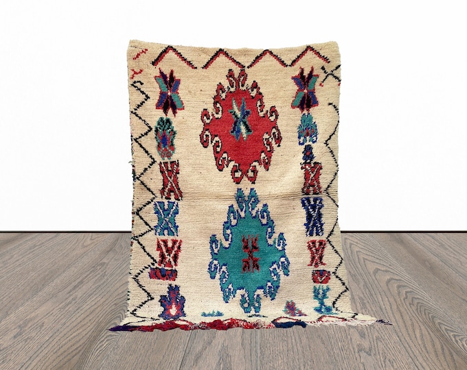 Vintage Moroccan colorful area 5x7 rug.