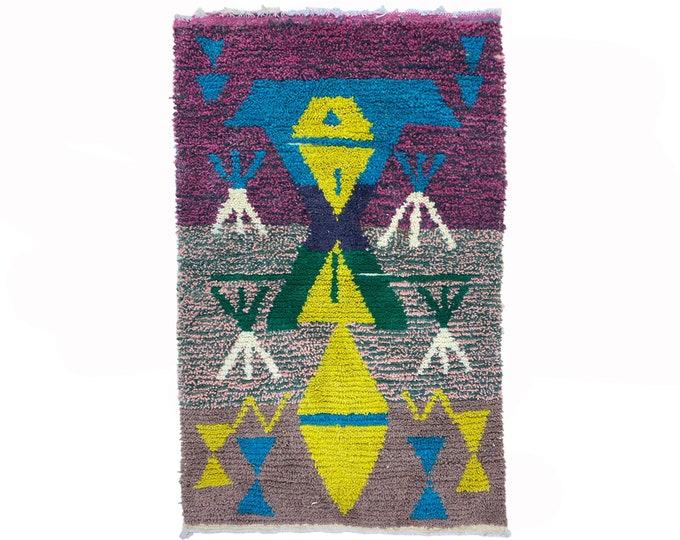 Vibrant Colorful Woven Wool Rug, Moroccan Inspired Home Decor.