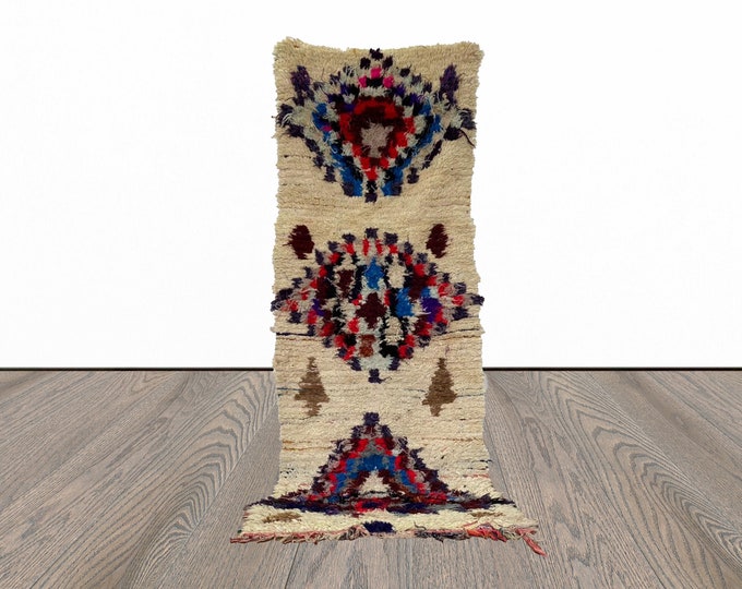 Colorful vintage berber 3x8.5 runner rug.