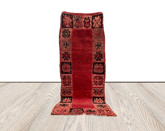 3 x 10 feet, Moroccan runner Rug, Vintage Berber woolen rare Rug.