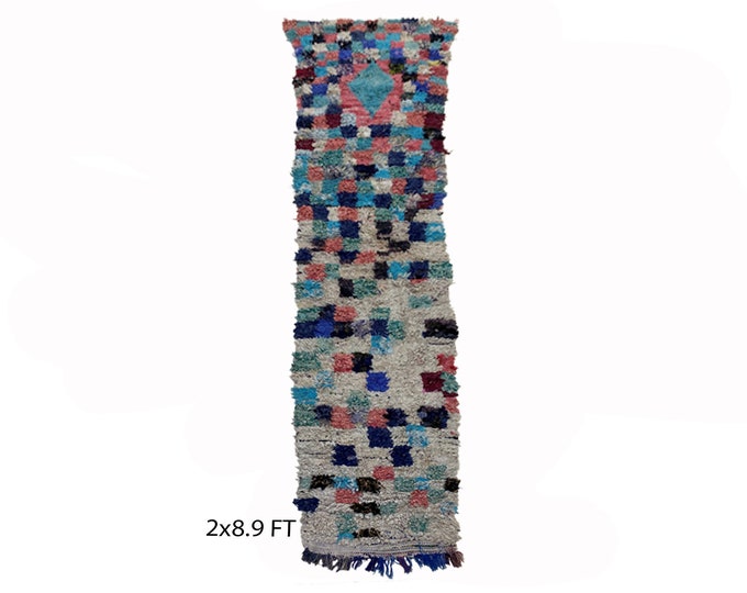 Narrow Checkered colorful 3x9 runner Rugs, hallway vintage runner rug.