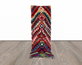 3x9 Checkered Colorful Moroccan Rugs, Berber runner Rug.