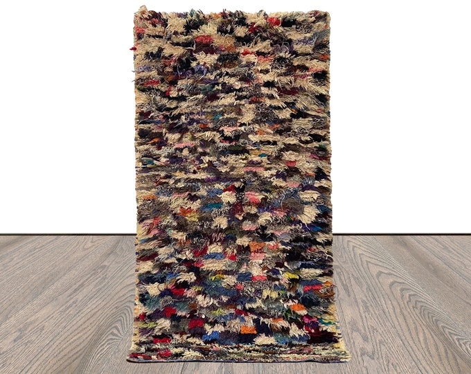 Berber vintage colored shag Rug, 3x5 Moroccan narrow small runner Rug.