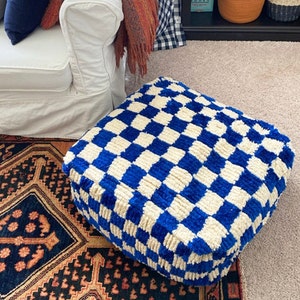 Moroccan Berber square checkered pouf ottoman Blue and white