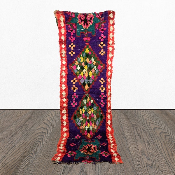 Colofrul Boucherouite runner rug 3x8, Morrocan vintage woven runners, tribal Bohemian long rugs, Moroccan BERBER wool Boho rug