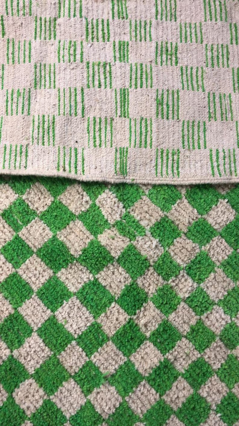 Light Green Checker Rug Moroccan Berber Checkered Rug Etsy
