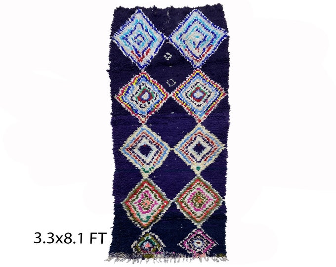 Colorful diamond 3x8 runner rugs, Narrow Moroccan runner rug.