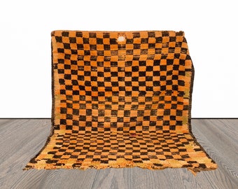 5x6 ft Moroccan vintage checkered rug.