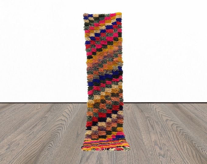 2x8 Colorful  checkered vintage Runner Rug.