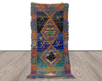 ヴィンテージ モロッコ ランナーラグ：カラフルなダイヤモンドの廊下用