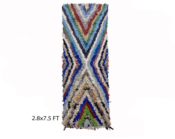 Long Moroccan runner rug 3x7.5, colorful Berber rug runner.
