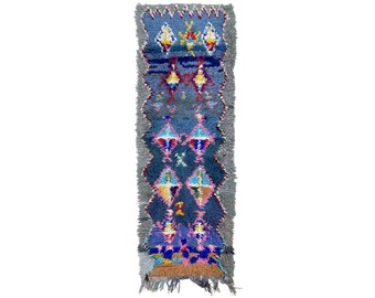 ヴィンテージ モロッコ ランナーラグ：7x2 レッドダイヤモンドラグ