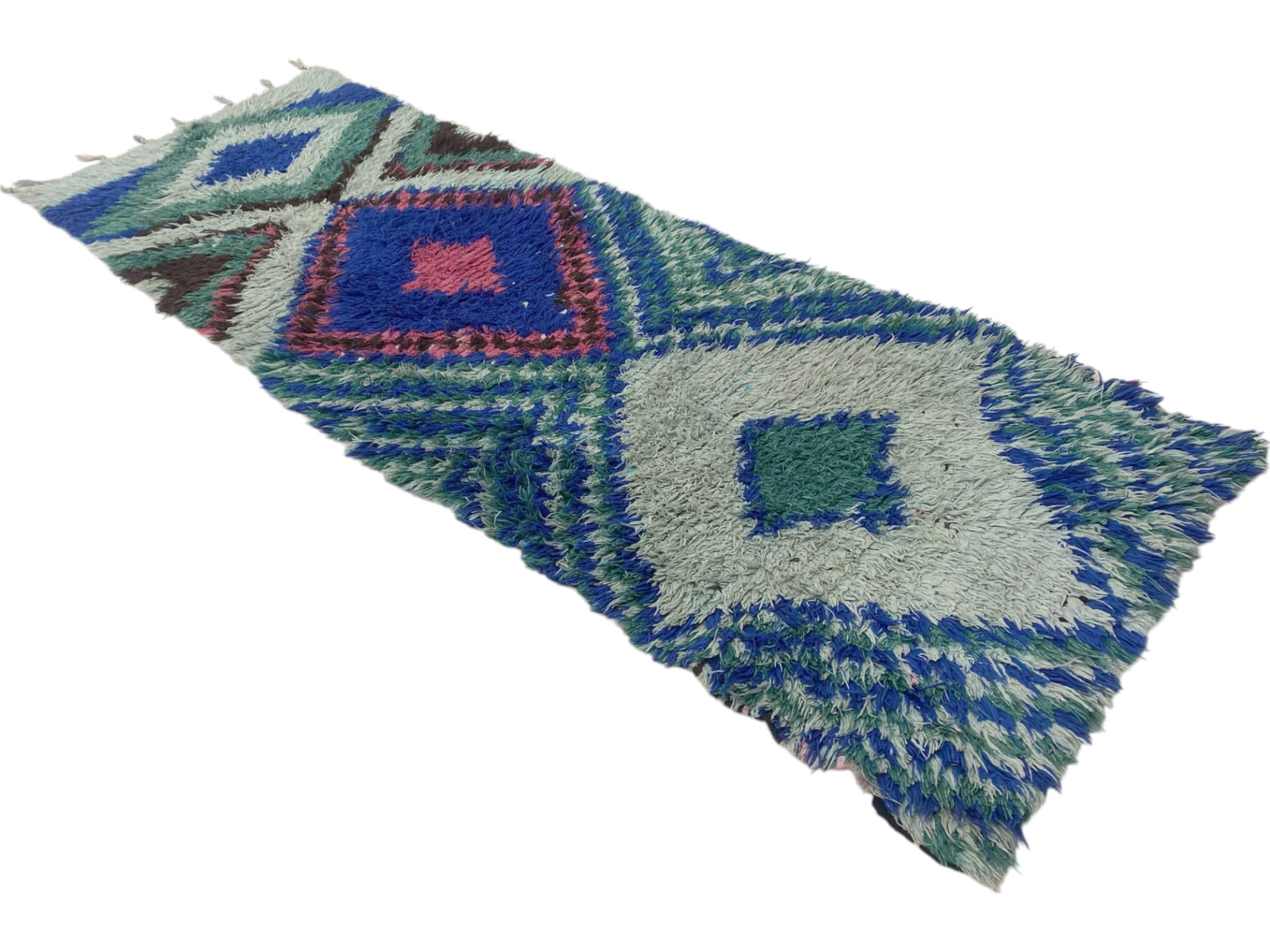 ヴィンテージ モロッコ ランナーラグ：3x8 ハンドノット ダイヤモンド